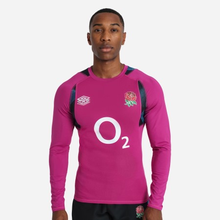 Jersey Umbro England Rugby 22/23 Entrenamiento Jersey LS Vino Azules Negros | MX-47917
